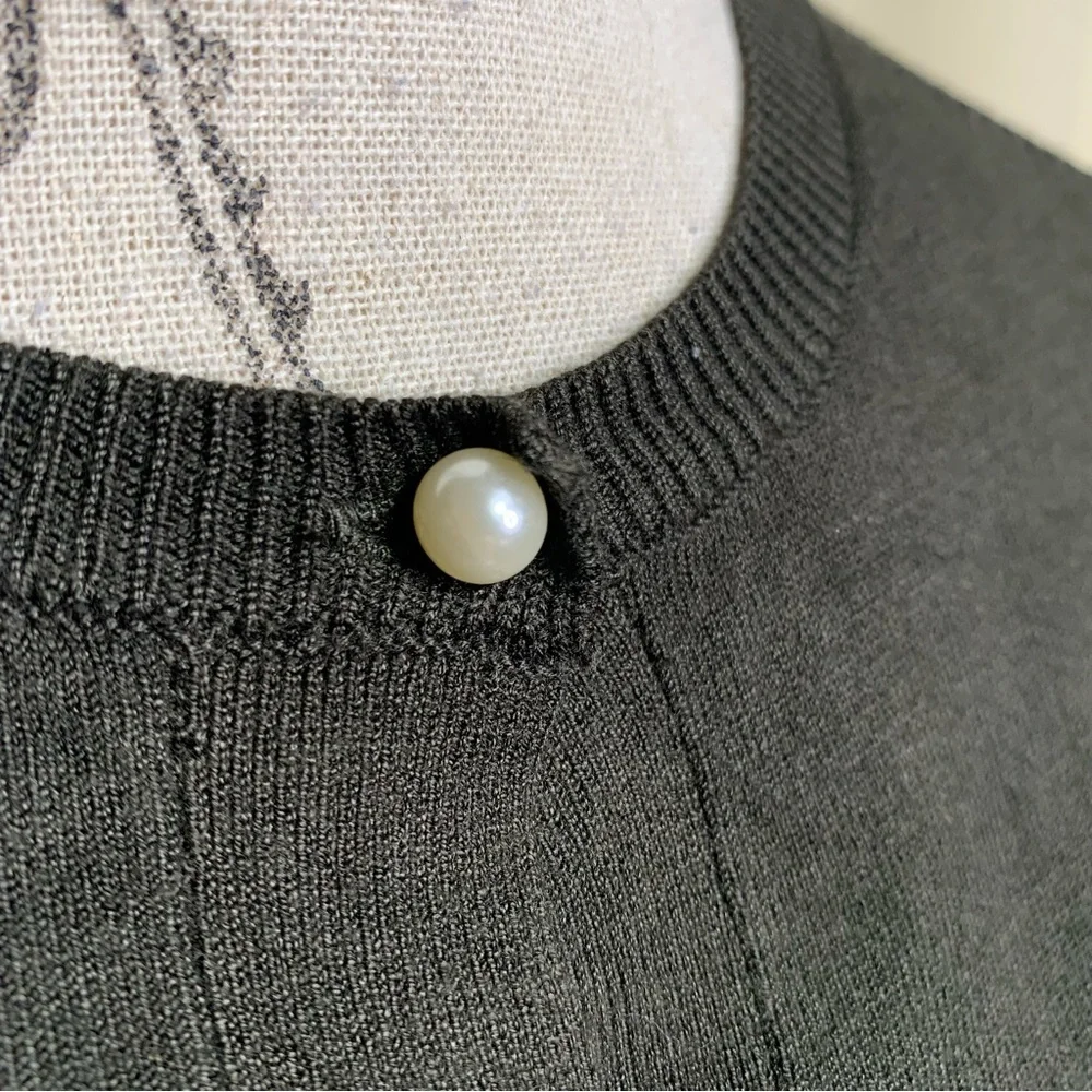 Zara XS Dark Green Pearl Button Cardigan - Picture 3 of 7
